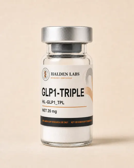 A Halden Labs vial for the Retatrutide 20 mg presentation, with a research-use-only band.